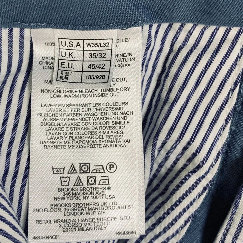 Brooks Brothers 346 Men Lobster Embroidered Chinos Pants Blue 35x32 (Fits 35x28) - Picture 7 of 13